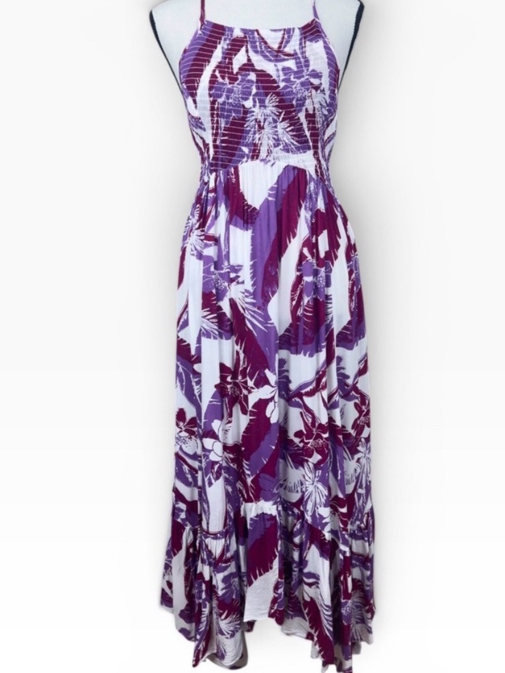Free People Intimately Maxi Dress Medium Purple Floral Smocked Asymmetrical Hem